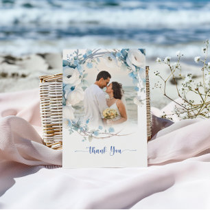 Carte De Remerciements Elégant Baby shower Floral bleu Dusty