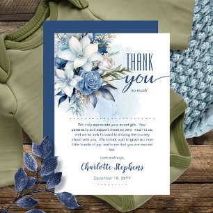 Carte De Remerciements Elégant Baby shower Floral d'hiver bleu