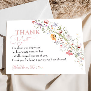 Carte De Remerciements Élégant Baby shower Floral Fleur sauvage