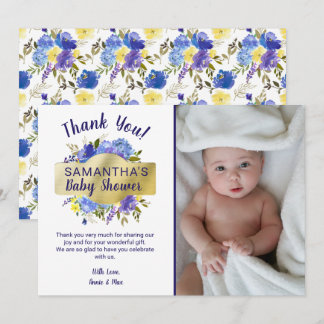 Carte De Remerciements Élégant Baby shower Floral Purple Or