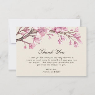 Carte De Remerciements Élégant Baby shower Floral Rose fille