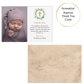 Carte De Remerciements Élégant baptême chrétien orthodoxe Feuille