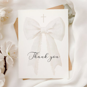 Carte De Remerciements Élégant Baptême de Bow Blanc