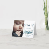 Élégant Baptême de Croix Florale Bleue