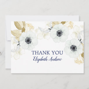 Carte De Remerciements Elégant Bat mitzvah floral bleu marine