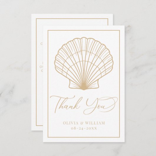 Carte De Remerciements Elégant Beach Seashell Mariage beige (Devant / Derrière)