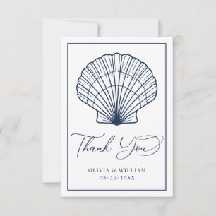 Carte De Remerciements Elégant Beach Seashell Marine Mariage bleu