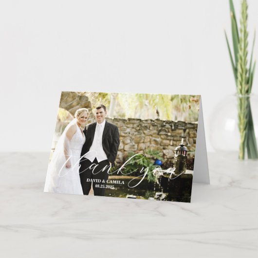 Carte De Remerciements Elegant Beatrice Script Mariage photo (Devant)