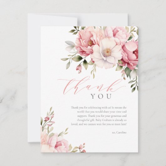 Carte De Remerciements Élégant Bébé rose En Fleur Baby shower Fille (Devant)