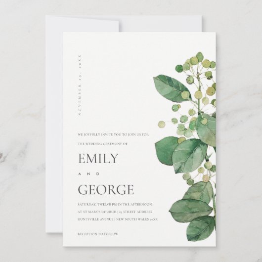 CARTE DE REMERCIEMENTS ELEGANT BERRY LEAF FOLIAGE GREENERY WEDDING INVITE (Devant)