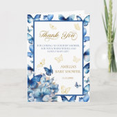 Carte De Remerciements Élégant Beurre Beurre Bleu Plié en Fleur (Devant)