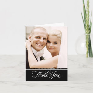 Carte De Remerciements Elegant Black and White Scalloped Wedding Photo