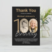 Carte De Remerciements Elégant Black Gold 100e anniversaire (Debout devant)