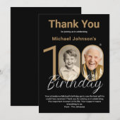 Carte De Remerciements Elégant Black Gold 100e anniversaire (Devant / Derrière)