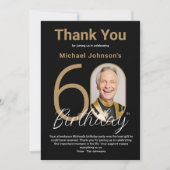 Carte De Remerciements Elégant Black Gold 60e anniversaire (Devant)