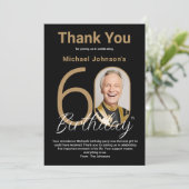 Carte De Remerciements Elégant Black Gold 60e anniversaire (Debout devant)