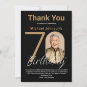 Carte De Remerciements Elégant Black Gold 70e anniversaire (Devant)