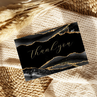 Carte De Remerciements Elegant Black & Gold Graduation Thank you