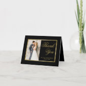 Carte De Remerciements Élégant Black Gold Script Mariage photo Coeur (Devant)