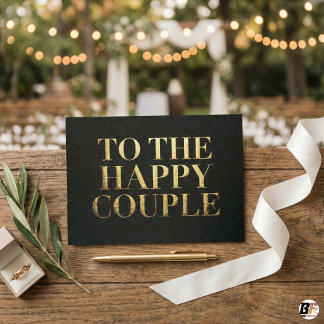 Carte De Remerciements Elegant Black & Gold Typography To The Happy Coupl