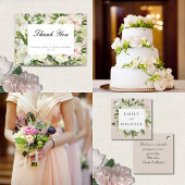 Carte De Remerciements Elégant Blanc Bleu Peony Garden Mariage