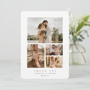 Carte De Remerciements Élégant blanc minimal 4 Mariage photo plat