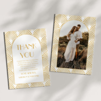 Carte De Remerciements Elégant Blanc Or Géométrique Mariage Art Déco