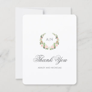 Carte De Remerciements Élégant blason floral aquarelle de mariage
