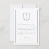 Carte De Remerciements Elégant bleu bleu floral Crest Mariage (Dos)