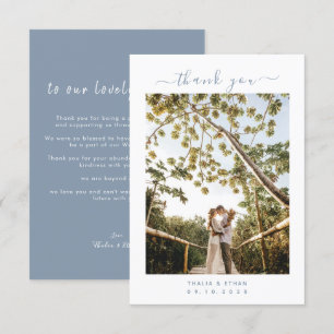 Carte De Remerciements Élégant bleu clair minimaliste avec Mariage photo