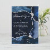Carte De Remerciements Elégant bleu et argent Parties scintillant Agate M (Debout devant)