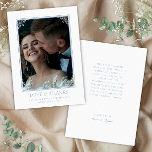 Carte De Remerciements Elégant bleu et blanc côtier chic Mariage