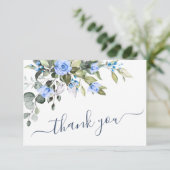 Carte De Remerciements Elégant bleu Eucalyptus Rose verdure (Debout devant)