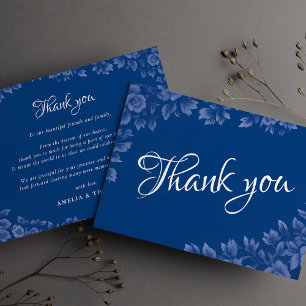 Carte De Remerciements Élégant Bleu Français Poussiéreux Vintage Floral M