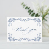 Carte De Remerciements Elégant bleu Mariage de fleurs de jardin (Debout devant)