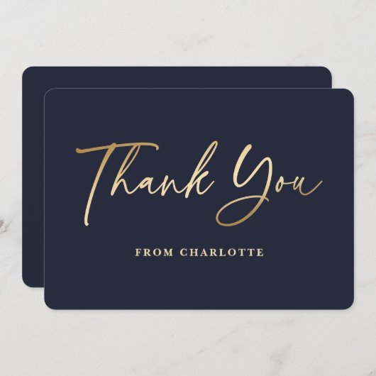 Carte De Remerciements Elégant bleu marine et or (Devant / Derrière)