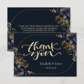 Carte De Remerciements Elégant bleu marine Fleurs (Devant / Derrière)