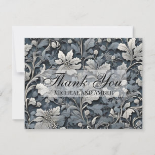 Carte De Remerciements Elégant bleu poussiéreux argent blanc gris gris fl