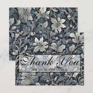 Carte De Remerciements Elégant bleu poussiéreux argent blanc gris gris fl