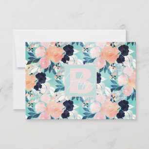 Carte De Remerciements Elégant bleu rose Fleurs de menthe Aquarelle Flora