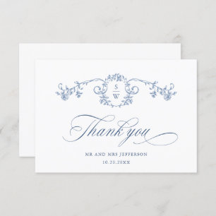 Carte De Remerciements Elégant Bleu Rose Jardin Floral Mariage