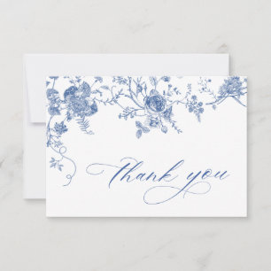 Carte De Remerciements Elégant Bleu Rose Jardin Floral Mariage