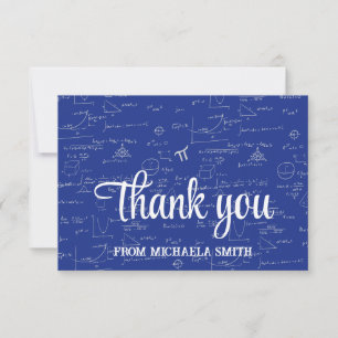 Carte De Remerciements Élégant Bleu Script Mathématiques Formules Diplômé