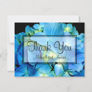 Carte De Remerciements Elégant bleu turquoise hydrangée à fleurs bleu ros