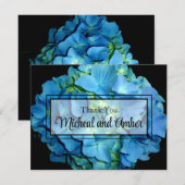 Carte De Remerciements Elégant bleu turquoise hydrangée à fleurs bleu ros (Devant / Derrière)