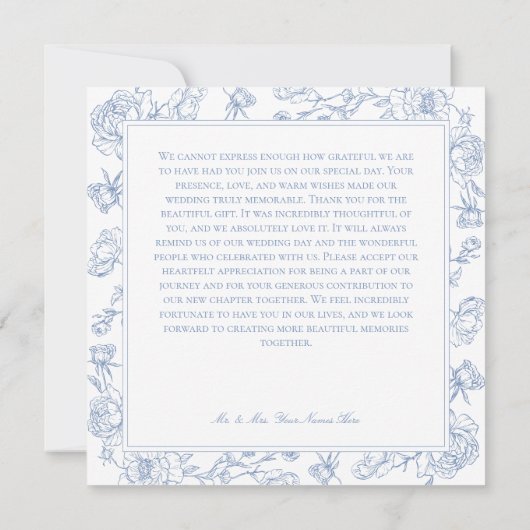 Carte De Remerciements Elégant Blue Chinoiserie Bird & Crest Mariage (Dos)