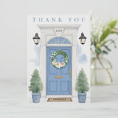 Carte De Remerciements Elegant Blue Front Door Housewarming  (Debout devant)
