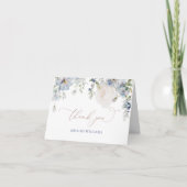 Carte De Remerciements Elégant Blue Hidrangea et Mariage Rose (Devant)