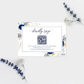 Carte De Remerciements Elegant Blue Mariage Website RSVP QR Code Card