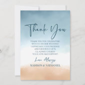 Carte De Remerciements Elégant Blue Ocean Beach Mariage de sable (Devant)
